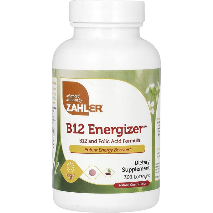Zahler, B12 Energizer, Formule B12 et Acide Folique, Cerise Naturelle, 360 Pastilles