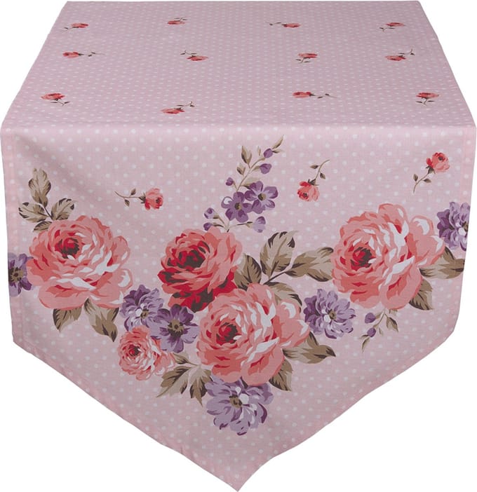 Clayre & Eef Tafelloper 50x160 cm Roze Paars Katoen Rozen