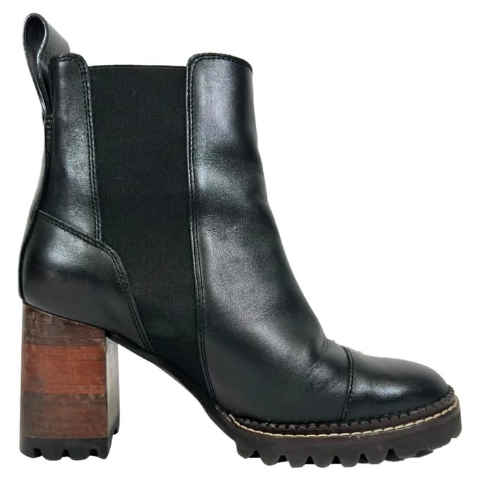 See by Chloé Mallory Glanzende Chelsea Boots in Zwart Leer