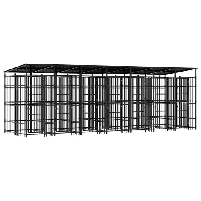 vidaXL - Hondenkennel - met - dak - 12,9 - m² - staal