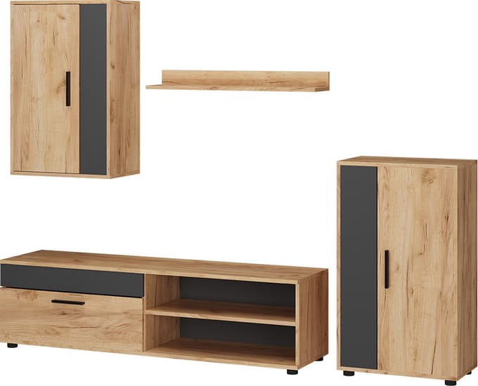 Vicco Berno Wandmeubel – Set van 4 Eik goud/antraciet