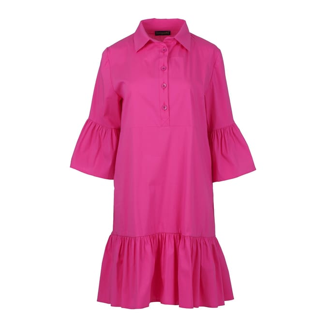 Fuchsia klokmouwtjes jurk met ruche zoom