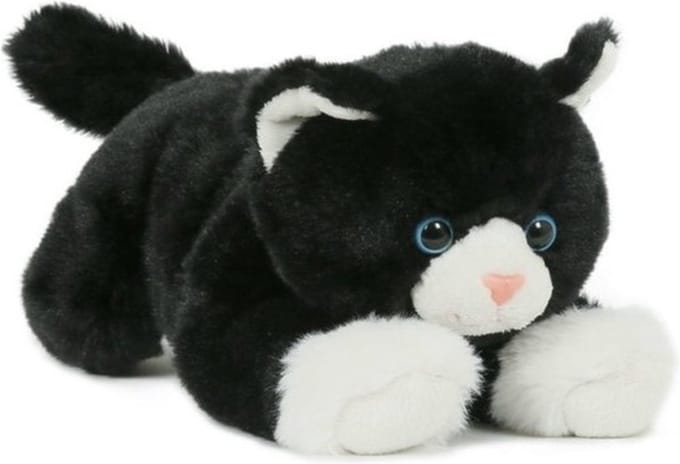 Semo Knuffel kat poes - zwart/ wit - pluche knuffel dieren - 25 cm
