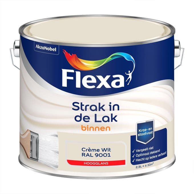 Flexa - Strak In De Lak Binnenlak Hoogglans - Crème Wit / Ral 9001 - 2,5 L