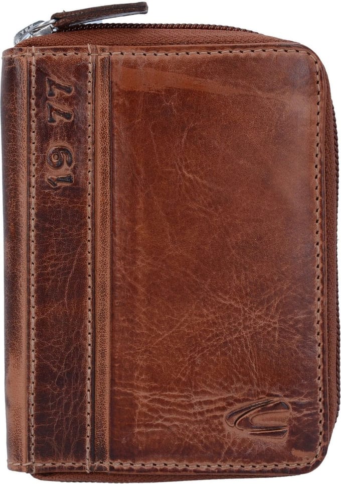 camel active Leren portemonnee Melbourne High Zip Wallet Brown Lichtbruin