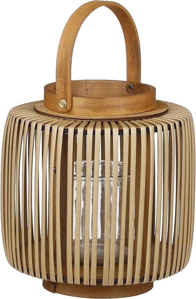 Branded by - Windlicht Hazel bruin - hout - polyester - glas gerecycled- RE002