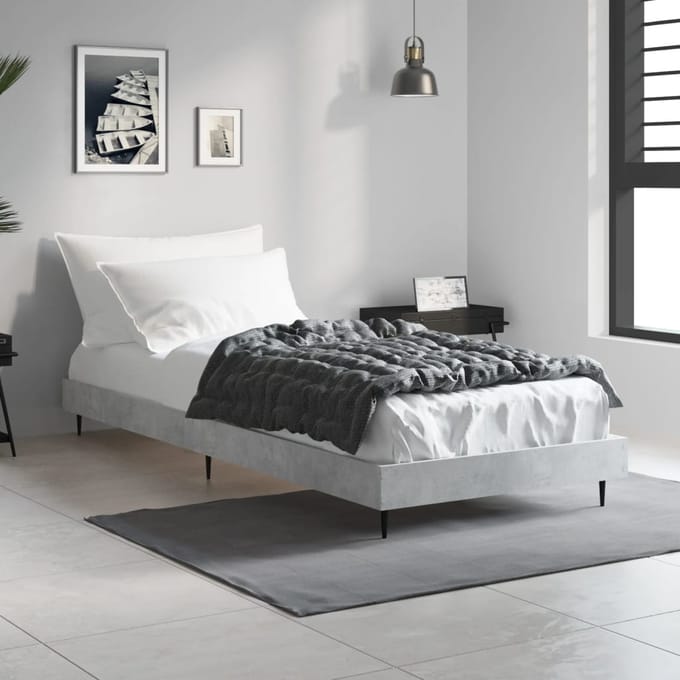 vidaXL - Bedframe - bewerkt - hout - betongrijs - 75x190 - cm