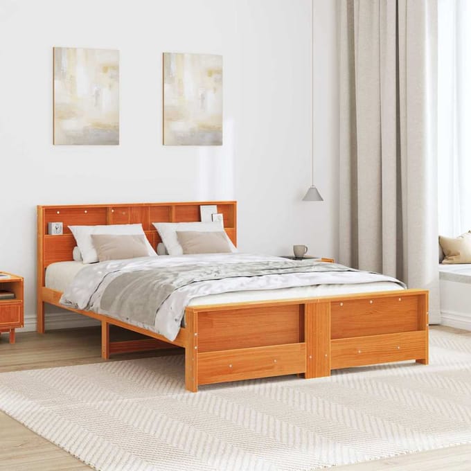 vidaXL - Bedframe - met - plank - Wasbruin - 140 - x - 200 - cm - Massief - grenenhout