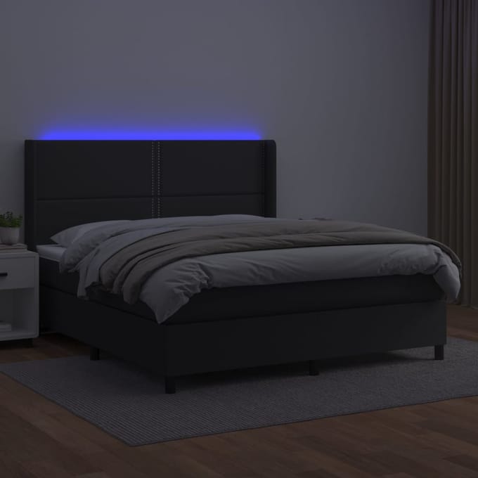 vidaXL - Boxspring - met - matras - en - LED - kunstleer - zwart - 180x200 - cm