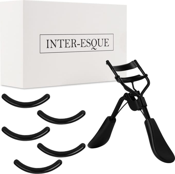 INTER-ESQUE® Wimperkruller - Eyelash Curler - 5 Extra Siliconen Pads - Zwart