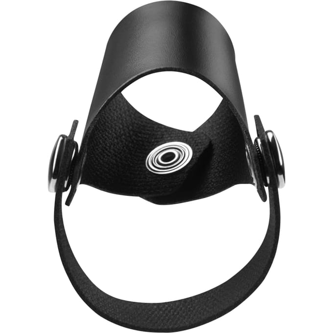 Rimba - Penis Strap Met Ball Stretcher - Leder - Verstelbaar met Drukknopen - Zwart