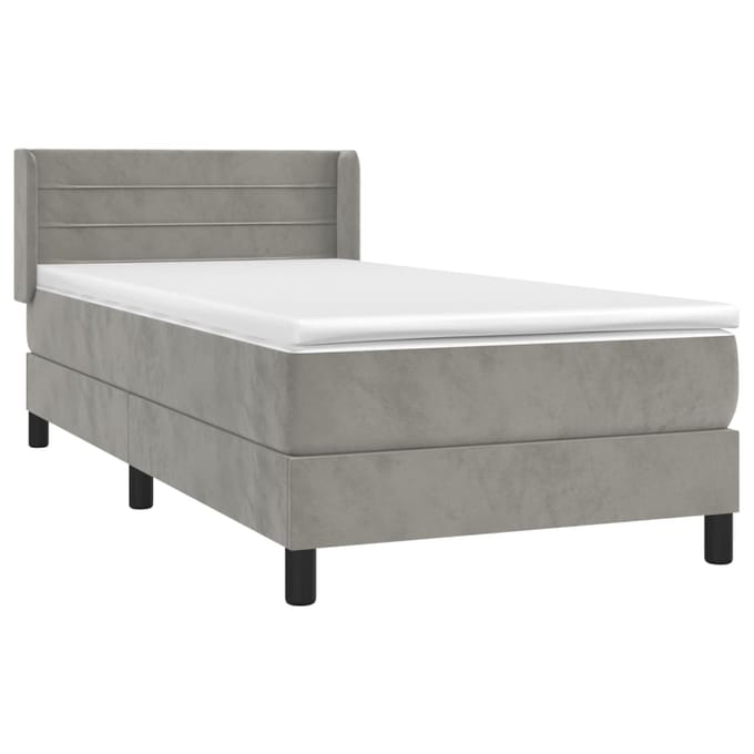 vidaXL - Boxspring - met - matras - fluweel - lichtgrijs - 100x200 - cm