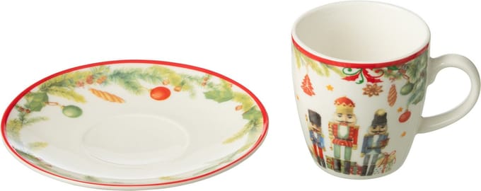 J-Line koffietas + schoteltje Notenkraker - keramiek - wit - giftbox van 4