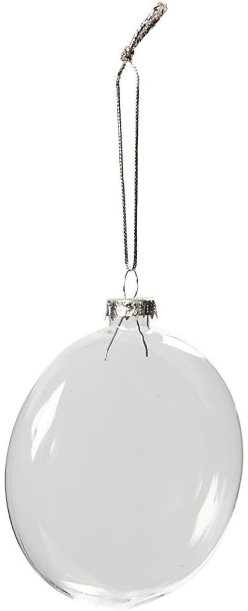 Plat glazen kerstbal, d 8 cm, dikte 2,1 cm, 6 stuk/ 1 doos