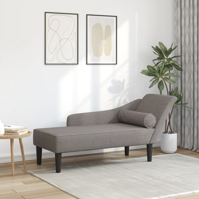 vidaXL - Chaise - longue - met - kussens - stof - taupe