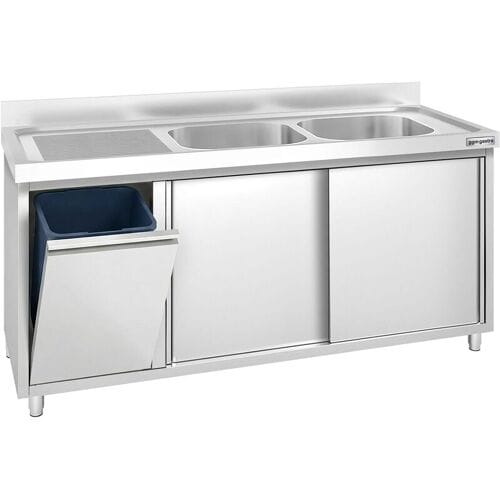 GGM Gastro Spülschrank PREMIUM - 1600x700mm - mit Abfallbehälter & 2 Becken rechts