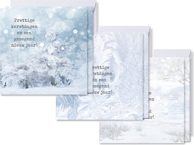 Voordeelpakje 18 vierkante kerstkaarten - IJs - Gezegend - MajesticAlly