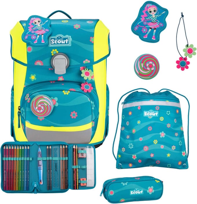 Scout Schooltas Basic Neo Set 4-delig Little Flowers Petrol
