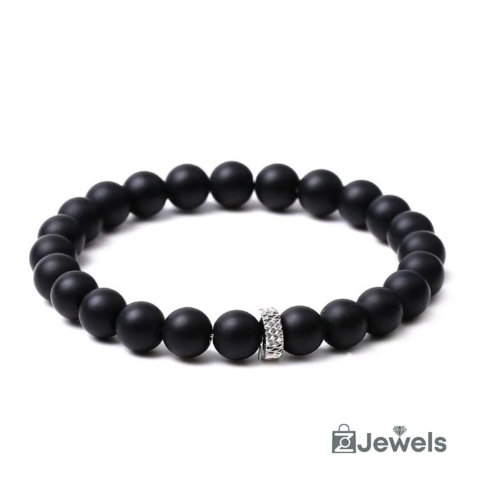 OZ Jewels - Matte Onyx Kralenarmband - Natuurstenen - Elastisch