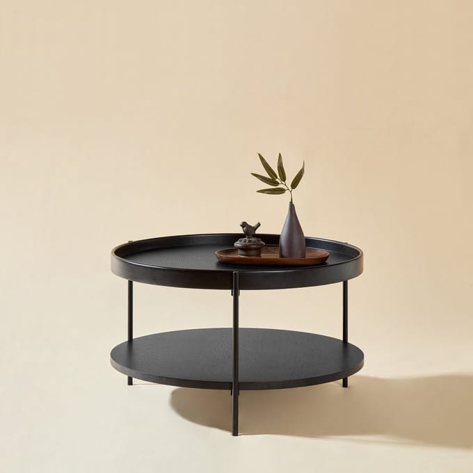 REDOM - Salontafel - 2-Laags Rond Blad - Modern - Hout En Metaal - Zwart