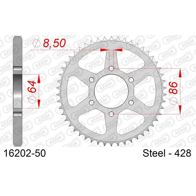 Stalen tandwiel Afam 428 50 dents