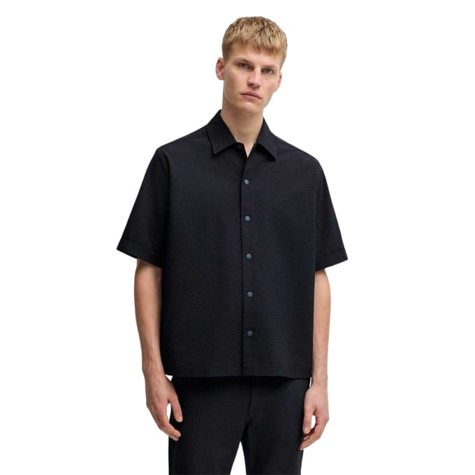 Boss Heren Lapoully Relaxed Fit Overhemd met Korte Mouwen (Donkerblauw)