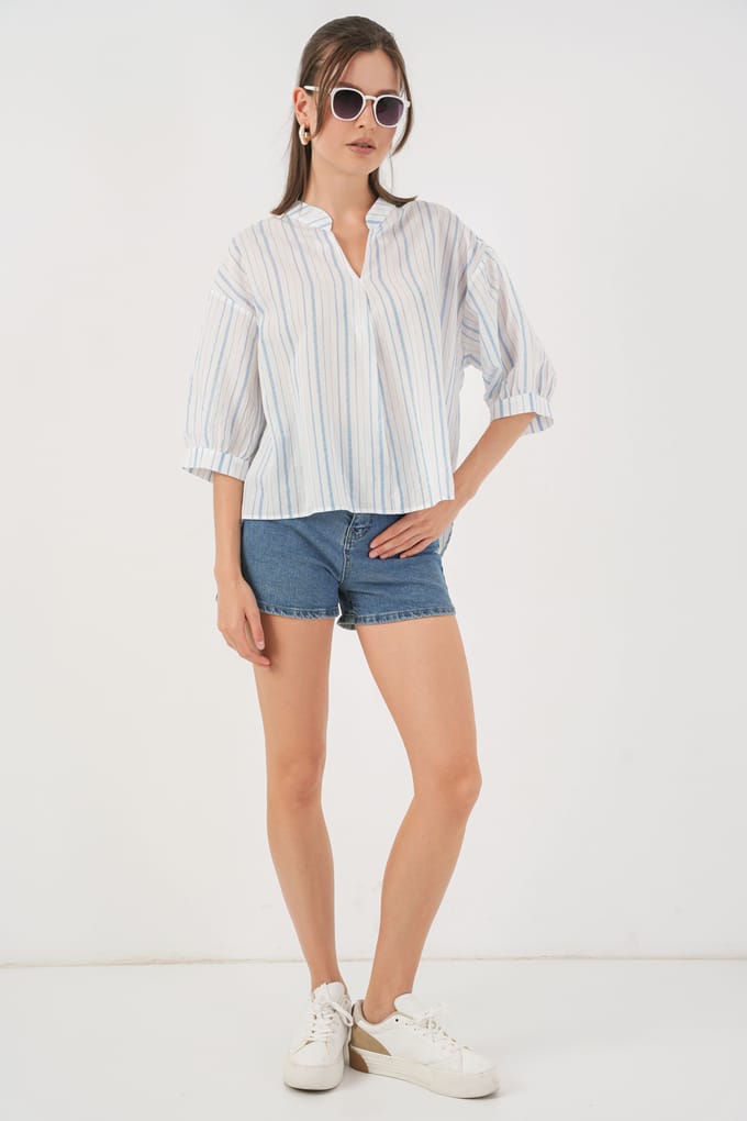 Gestreepte V-hals Blouse