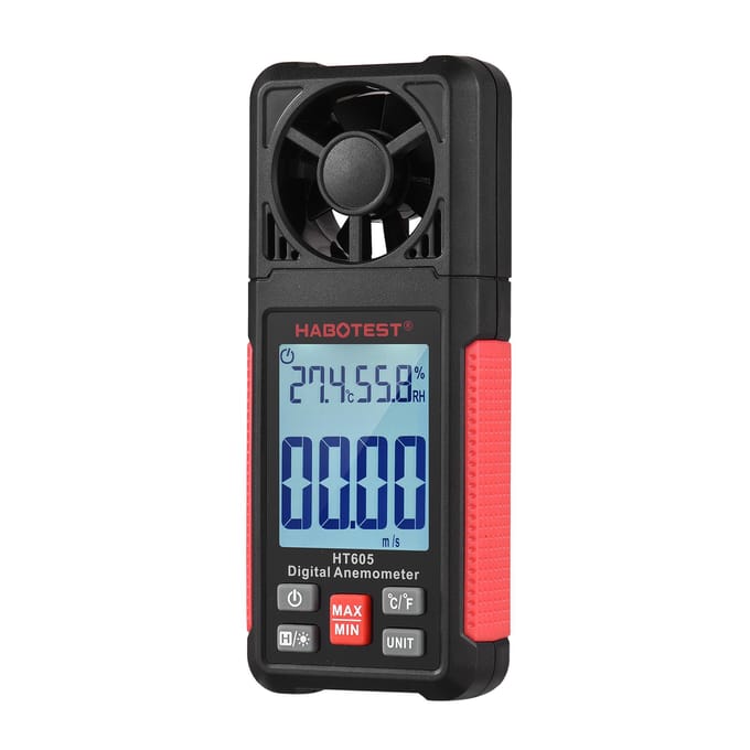 HABOTEST HT605 LCD Digitale Anemometer Thermometer Draagbare Windsnelheidsmeter Temperatuur & Vochtigheid zwart