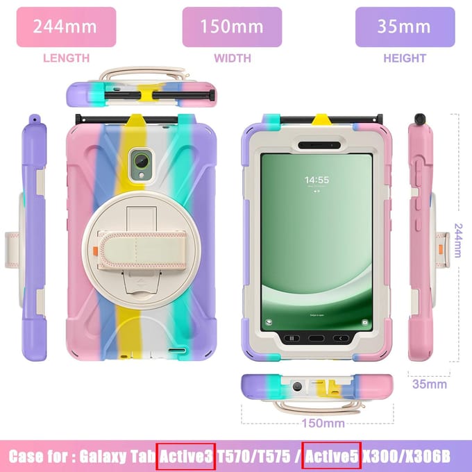 Hoesje voor Samsung Galaxy Tab Active 3 / Active 5 (T570/T575/X300/X306B) 8,0  / Robuuste hoes Draaibare standaard Handriemhoes For Active 5 (2024)