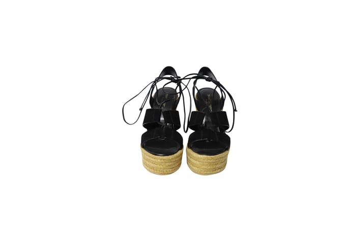 Saint Laurent Espadrille Platform Wedges in Zwart Suède