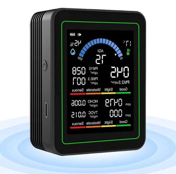 Luchtkwaliteitsmeter - Luchtkwaliteitstester Binnenluchtmonitor - Gezonde Lucht Creëren - Real-Time Data - 9 cm - Zwart