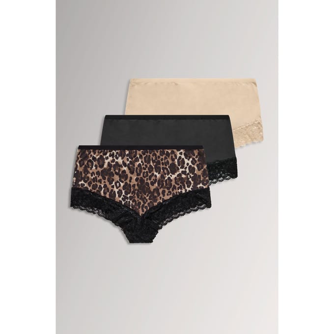 Yours Yourset 3Pack Natuurlijke Bruine Maxislips Met Luipaardprint En Kantsize 42-44