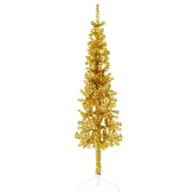 vidaXL - Kunstkerstboom - half - met - standaard - smal - 150 - cm - goudkleurig