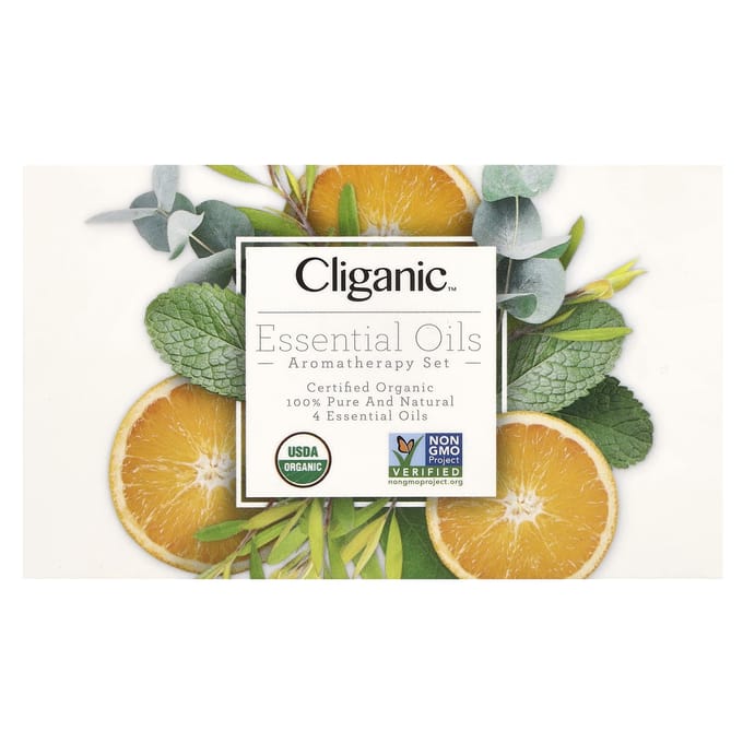 Cliganic, Huiles essentielles 100% pures et naturelles, Ensemble d'aromathérapie, Ensemble de 4 pièces