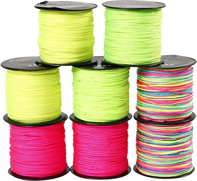 Macramé Koord, dikte 1 mm, neon groen, neon roze, neon geel, neonmix, 8x28 m