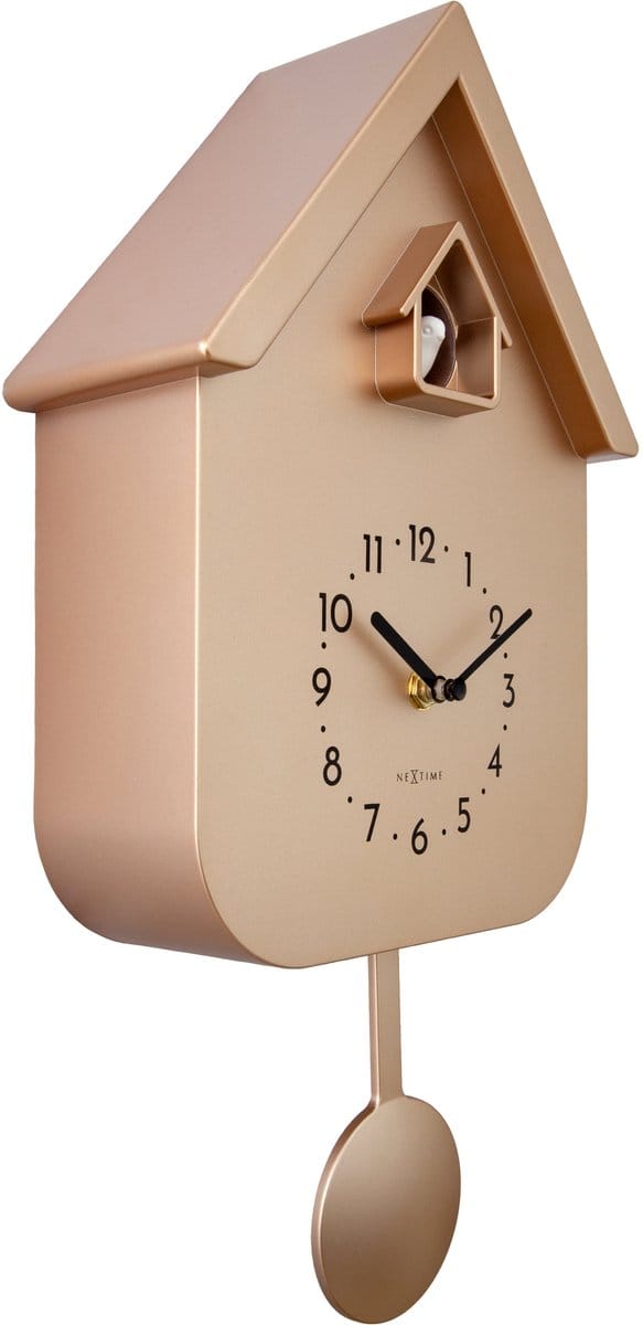 Wandklok 21,5x41,5x8,5cm-Pendulum-Roségoud-Plastic-NeXtime 'Twitter'