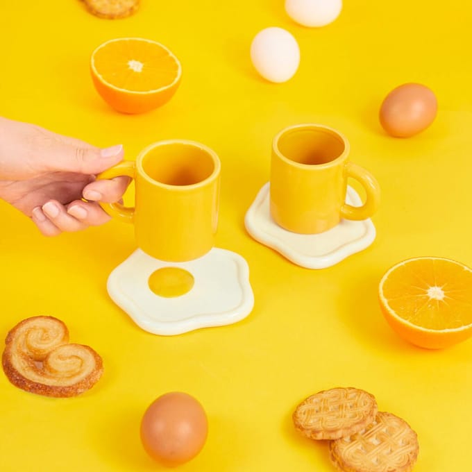 Invotis Coffee cup set Sunny Side Up yellow x2 ceramic