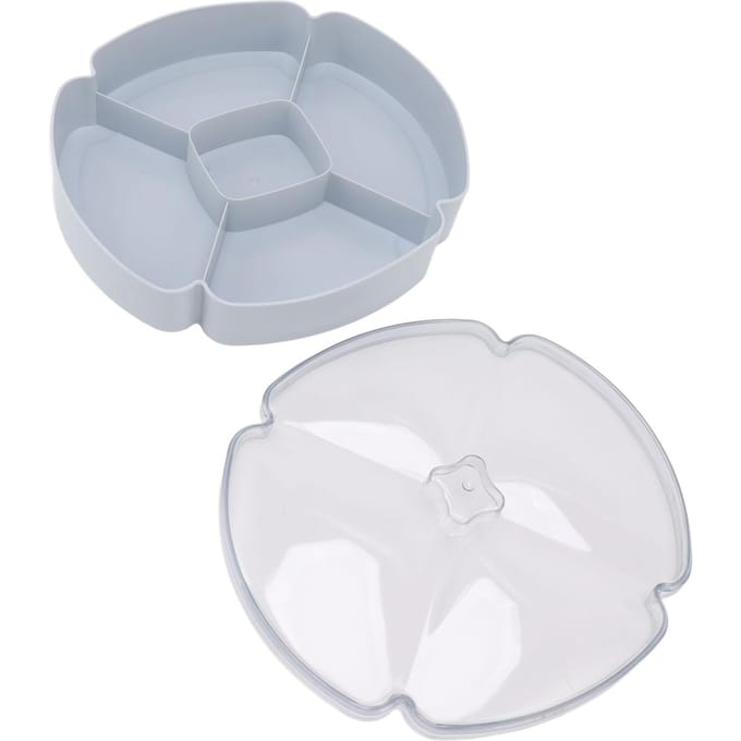Snack Serveerschaal Rond Plastic Fruit Noten en Snoep Compartimentsbord met 5 Vakken voor L white