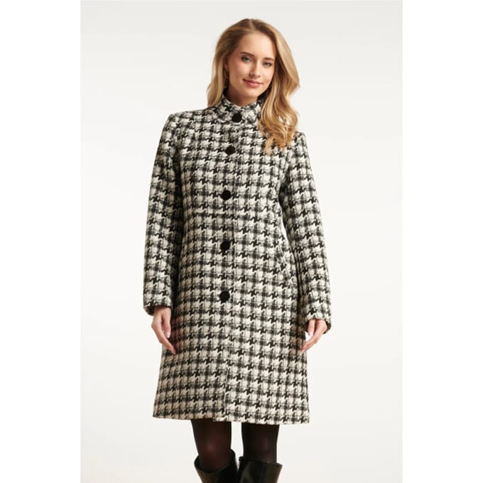 Smashed Lemon Houndstooth jas met hoge hals in zwart en off-white |