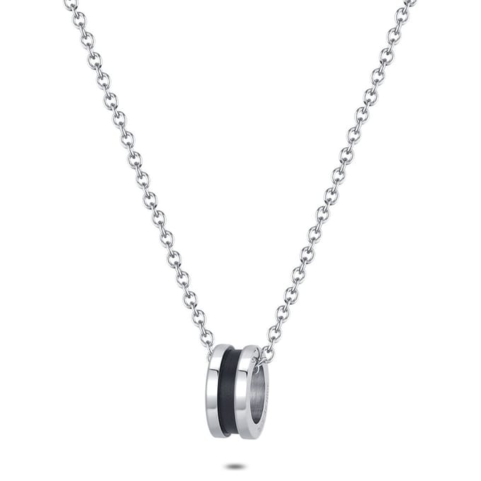 Twice As Nice Halsketting in edelstaal, ring zwart mat staal blinkend 40cm