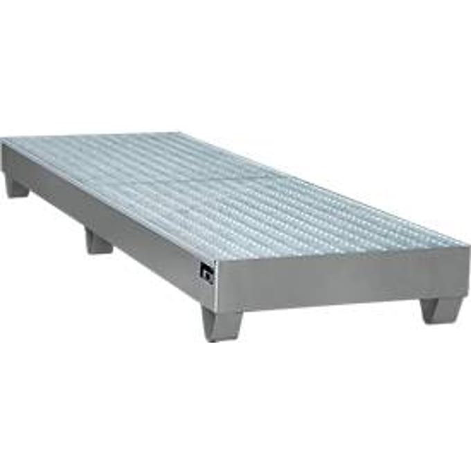 Stalen lekbak met rooster, 2400 x 800 mm, grijs RAL 7005