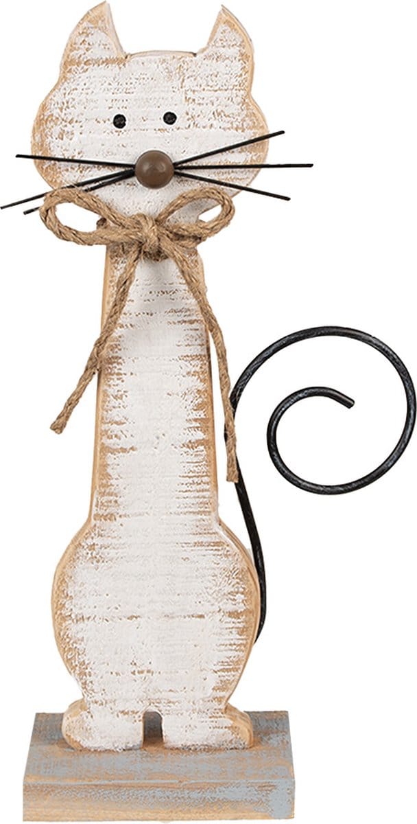 Clayre & Eef Decoratie Beeld Kat 38 cm Wit Hout