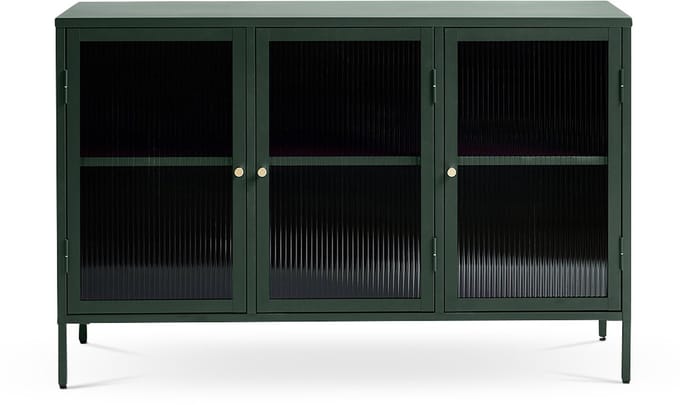 Olivine Katja Sideboard Groen - Dressoir - Metaal - Met Glas - 3 Deuren - Verstelbare Planken - Industrieel - 132 cm