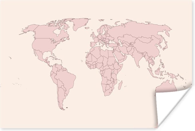 Poster Wereldkaart - Simpel - Roze - 30x20 cm
