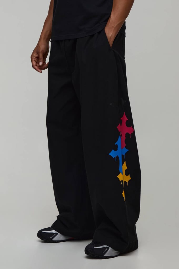 Extreme Parachute Fit Broek Met Kruis Borduursel | Black | Size Medium
