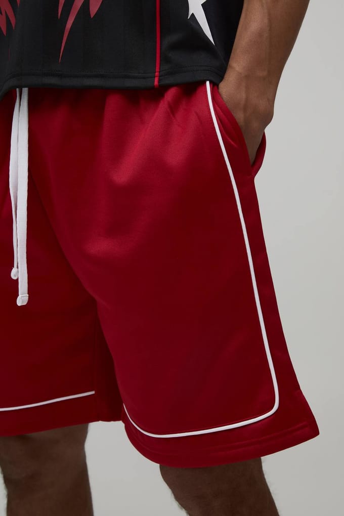 Regular Fit Tricot Short Met Biesdetail | Red | Size Medium