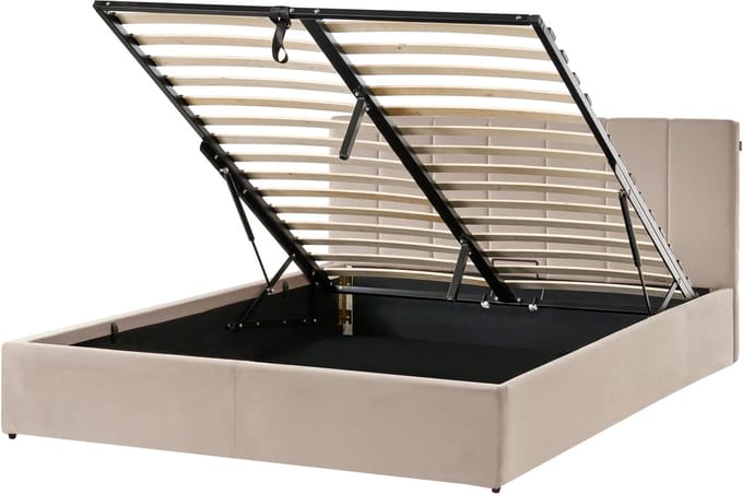 DREUX - Bed met opbergruimte - Taupe - 160 x 200 cm - Fluweel