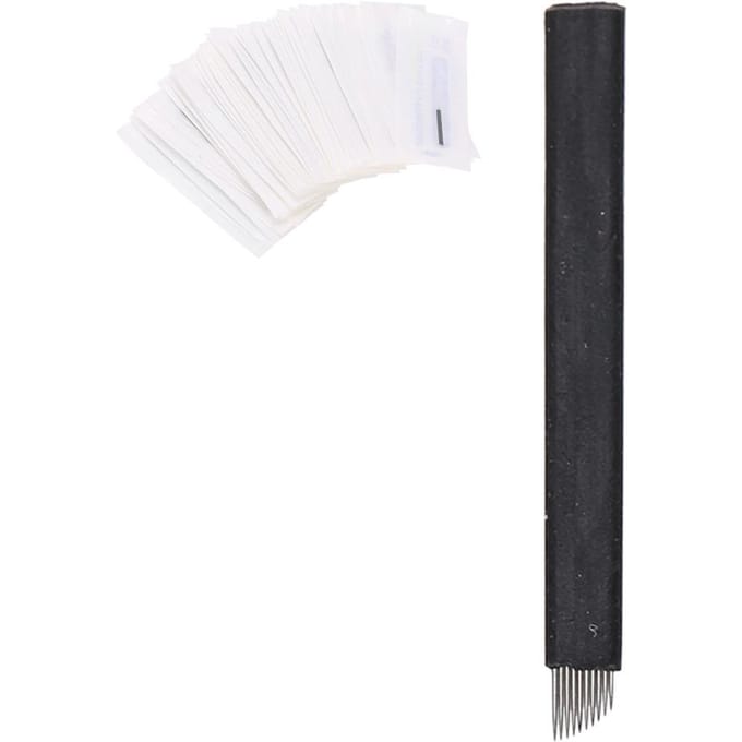 50 stuks 0,18mm Microblading Naalden Wenkbrauw Tattoo Semi-Permanente Naald Blade(9-pins ) white