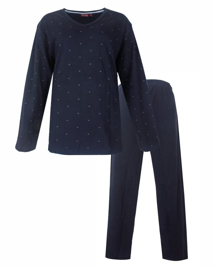 Medaillon Dames Pyjama - Lange Mouwen - Blauw - Maat L