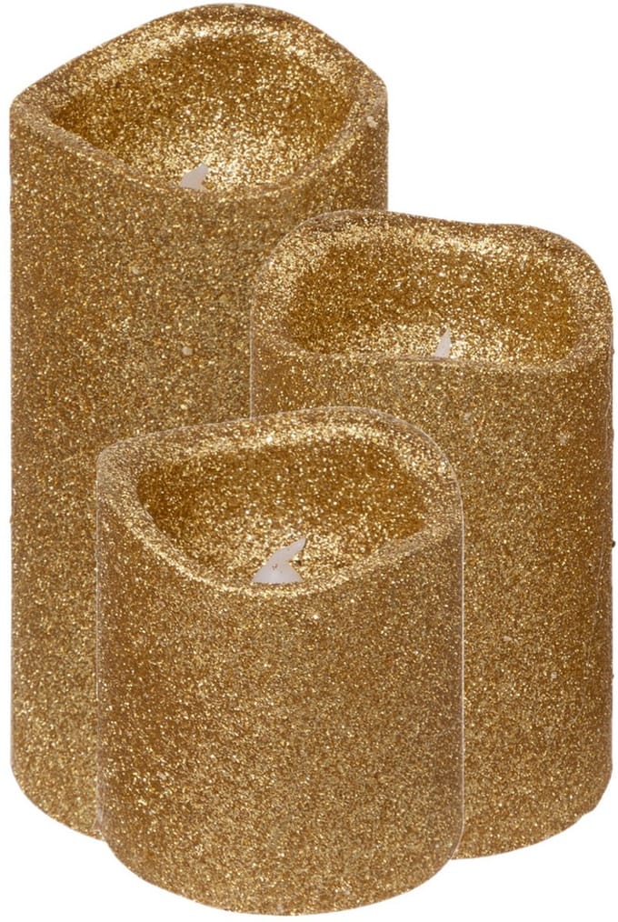 Feeric lights LED stompkaarsen - 3x - goud - glitter - kerst kaarsen